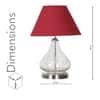 CRYSTAL Clear Glass Table Lamp with Chrome Base and Maroon Shade