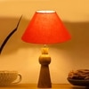 Devansh Orange Cotton Table Lamp With Wood Natural Base -(10X18 Inches)-30