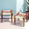 Riaza Sheesham Wood Vintage Set of 2 Stools in Multicolour Chindi & White Rope Canning