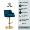 Doe Buck Oliver Adjustable Velvet Bar Stool in Teal Blue Colour with Gold Base