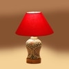 Devansh Conical Red Cotton Shade Lamp With Wood & Mosaic Glass Base For Decoration/Office/Home/Gifting/Study For Decoration/Office/Home/Gifting/Study -(10X10X14.5) Inches -A