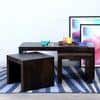 Kassel Sheesham Wood Coffee Table With 2 Stools Set In Mahogany Finish