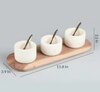 Wooden Tray with 3 Marble Containers for Spices, Salt, Candy, and 3 Brass Spoons"