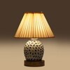 Devansh Off-White Cotton Straight Pleated Shade Lamp With Wood & Mosaic Glass Base For Decoration/Office/Home/Gifting/Study For Decoration/Office/Home/Gifting/Study
