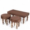 Bestone Sheesham Wood Accent 2+1+1 Seater Bench Set With 2 Stools In Taupe Brown Velvet