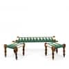 Hamilton Sheesham Wood Vintage 3 Seater Maachi Balcony Bench with 2 Stools in Green and White