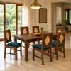 Globally Indian Laurent Solid Sheesham Wood 6 Seater Dining Table Set 6 Chairs Teal Blue