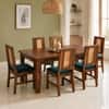 Globally Indian Fleur Solid Sheesham Wood 6 Seater Dining Table Set 6 Chairs Teal Blue