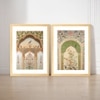 Mughal Jharokha Set of 2 Framed Posters Peacock Floral Art 45x60 cm
