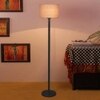 Tomas Grey Fabric Shade Floor Lamp with Black Iron Base