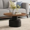 Toro Solid Wood Round Coffee Table In Dual Tone Amber Walnut And Black Finish