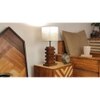 Truffle Brown Wooden Table Lamp with Yellow Printed Fabric Lampshade
