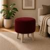 Doe Buck Parker Velvet Round Ottoman Stool in Maroon Colour with Wooden Legs
