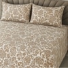 Off White & Light Coffee  Color Floral 400 TC Cotton Flat Super King Bed Size Bedsheet With 2 Pilllow Covers  Threads
