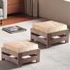 Amber Sheesham Wood Foot Stool in Teak Finish with Velvet Cream Cushion
