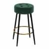 Doe Buck Tufted Counter Height Bar Stool in Green Colour with Gold Footrest