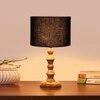 Devansh Black Cotton Table Lamp With  Wood Natural Base (7X7X15.5 Inches)-3