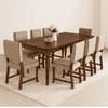 Globally Indian Sheesham Wood 8 Seater Dining Set With Upholstered Chairs Back And Seat In Beige Color