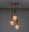 Hirst 3 Light Cascade Ceiling Pendant In Rose Gold And Black Finish Metal With Textured Clear Glass Shades