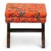 Rosslyn Solid Wood Pouf Stool in Bird Print Orange Ethnic Kantha fabric