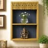 Mustard Colour Solid Wood Handcarved Pitambara Floating Wall Shelf With 2 Compartment by DisooFashions