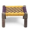 Riaza Sheesham Wood Vintage Set of 2 Foot Stools in Yellow & Purple Rope Canning