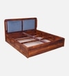 Lotus Solid Wood Queen  Size Upholstered Bed With Box Storage (Honey Oak Finish)