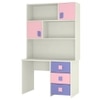 Flora Kids Study Desk cum Bookshelf with Shuttered Cabinets Open Shelves and Drawers in English Pink Persian Lilac Colour