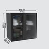 Aluminium Black Profile 2 Fluted Glass Handless Shutters Wall Cabinet In Slate Grey Finish