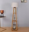 Stool Teak Polish Floor Lamp in Beige Shade