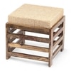 Houston Sheesham Wood Stool in Teak Finish with Jute Beige Cushion
