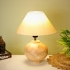 Darnelle Beige Cotton Shade Table Lamp with Solid Wood Base