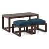Avril Rectangular Solid Wood Coffee Table with Seats In Mango Walnut Finish and in Delft Blue Fabric