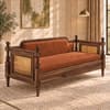 Rattan Solid wood Three Seater sofa in Provincial TeakCopper Orange Colour Fabric