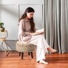 Mandala Fabric Wooden Ottoman in Yellow Color Set of 2