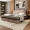 Cambert Premium Leatherette King  Size Bed With Hydraulic Storage (Mushroom Brown Colour)