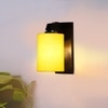 Devansh Solid Wood Electric Wall Light in Brown Colour with Yellow Shade Count of 1 Light