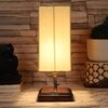 Ella off-white cotton table lamp with Square Brown Wood Base