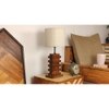 Truffle Brown Wooden Table Lamp with Yellow Printed Fabric Lampshade