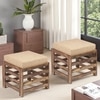 Houston Sheesham Wood Contemporary Set of 2 Stools in Jute Beige, Teak Finish