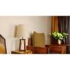 Blender Brown Wooden Table Lamp with White Fabric Lampshade