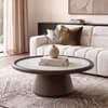 Lazo Solid Wood And Aravali Marble Circular Coffee Table In Dark Chestnut Finish