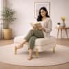 Doe Buck Luxe Boucle Square Ottoman in White Colour with Gold Metal Legs