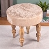 Roswell Sheesham Wood   Round Set of 2 Stools in Beige Sparkle Velvet Upholstery