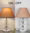 Aspley Chrome Finish Metal Clear Crystal Glass  And White Marble Table Lamp With Beige Cotton Shade