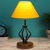 Miracle Yellow cotton Table lamp with Wood & Iron Base