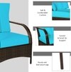 Carry Bird Wicker Patio Furniture Outdoor Balcony Chairs In Brown And Sky Blue Colour