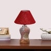 Devansh Conical Maroon Jute Shade Lamp With Wood & Mosaic Glass Base For Decoration/Office/Home/Gifting/Study For Decoration/Office/Home/Gifting/Study -(10X10X14.5) Inches -A