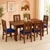 Globally Indian Ananta Solid Sheesham Wood 6 Seater Dining Table Set 6 Chairs Navy Blue