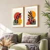 Boho Moon and Sun Leaf Set of 2 Framed Posters Botanical Art 45x60 cm